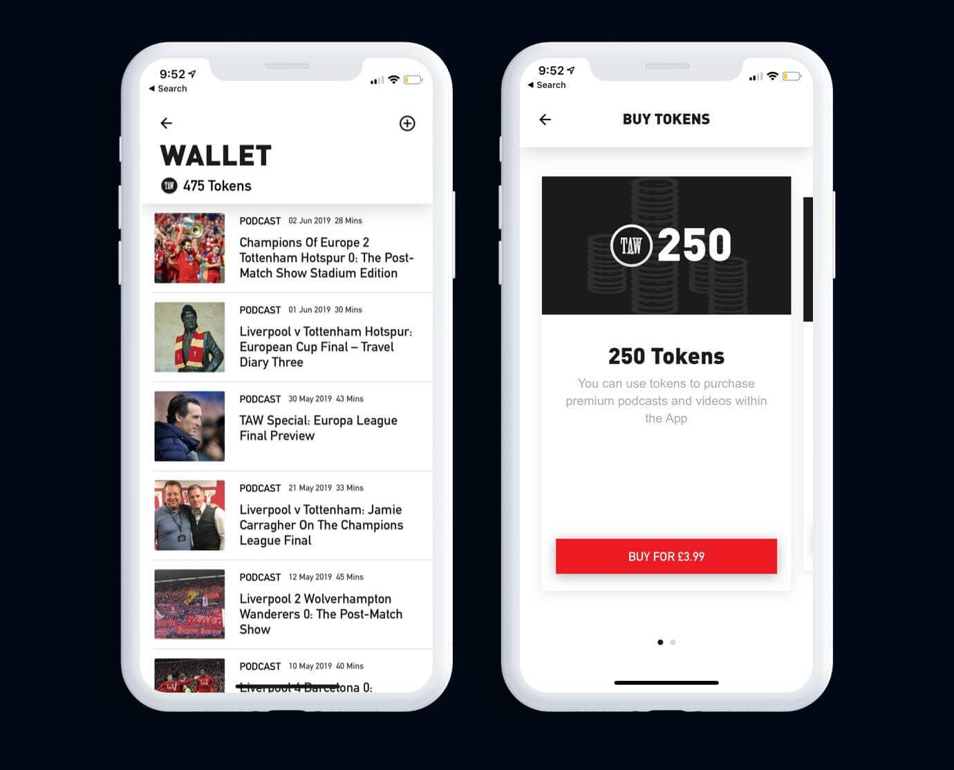 The Anfield Wrap custom wallet and tokens app